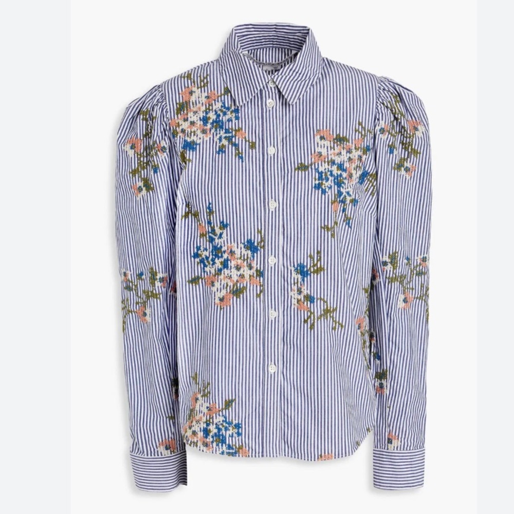 VERONICA BEARD Striped Floral Embroidered shirt
